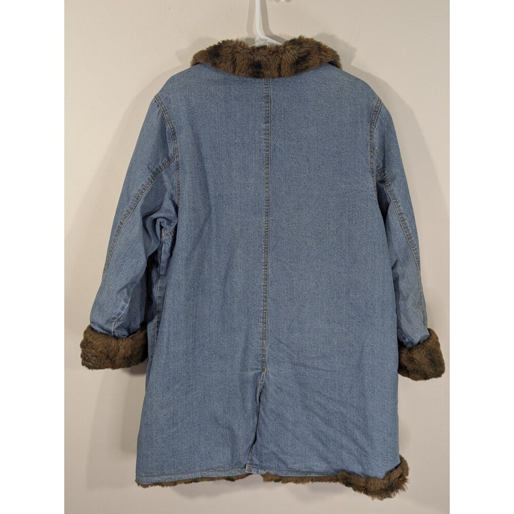 Vintage Y2K Penny Lane Faux Fur Trim Denim Long Coat Large Grunge Mob Wife Sz 1X - Picture 11 of 11